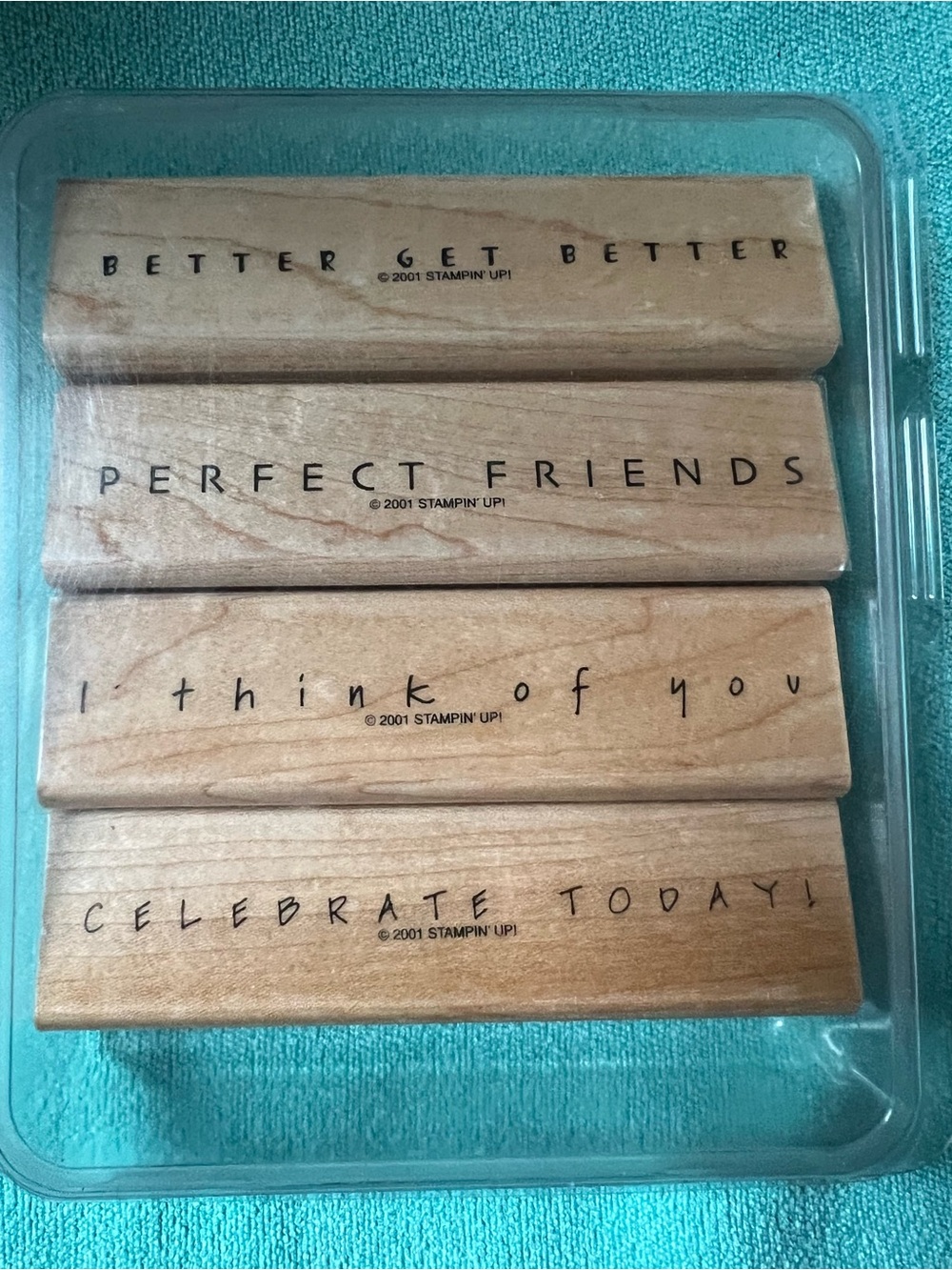 Stampin' Up! Wood Sentiment Stamp Set - Natural Wood and Teal